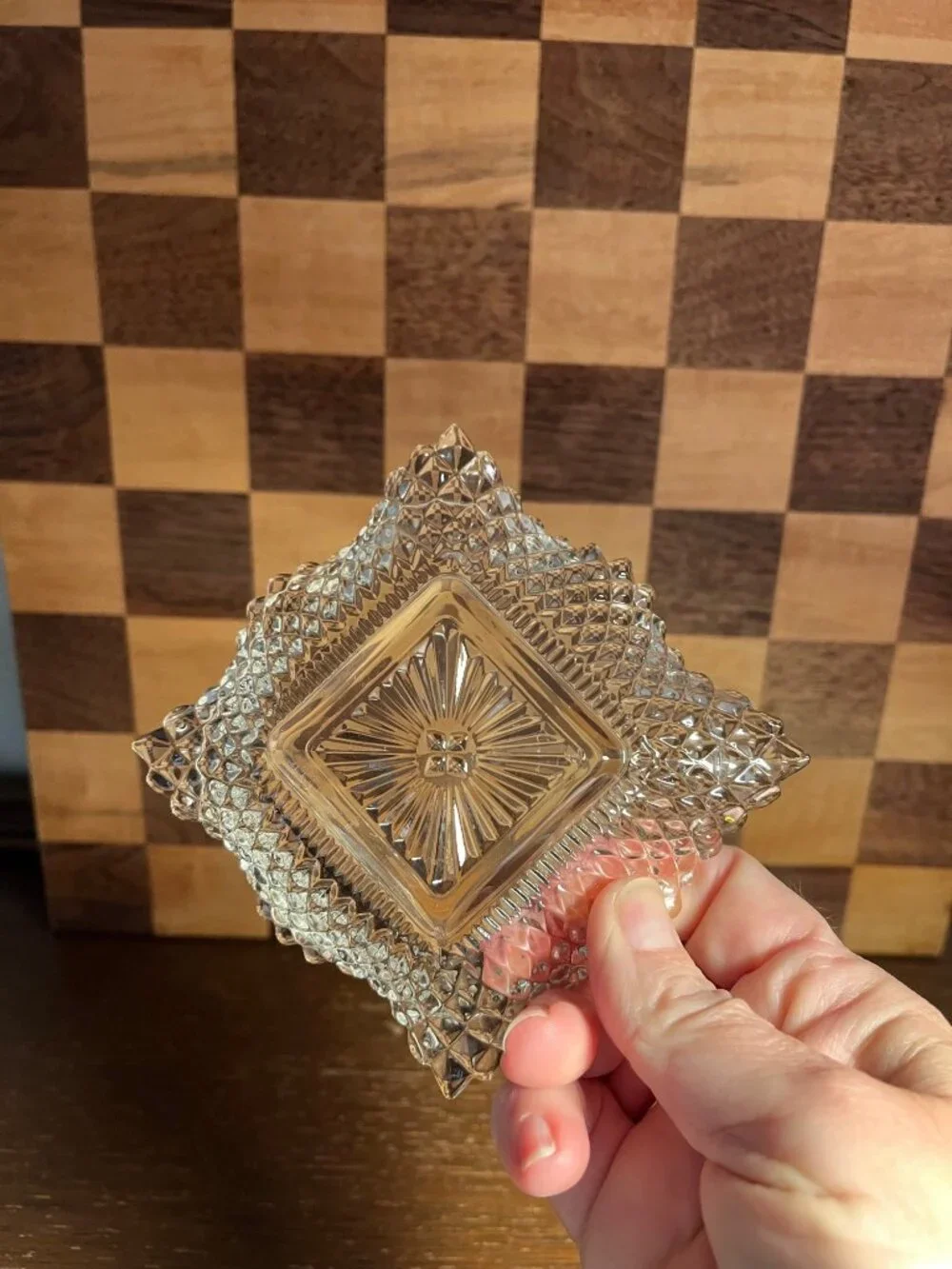 Sawtooth Cut Glass Small Candy Trinket Dish A623